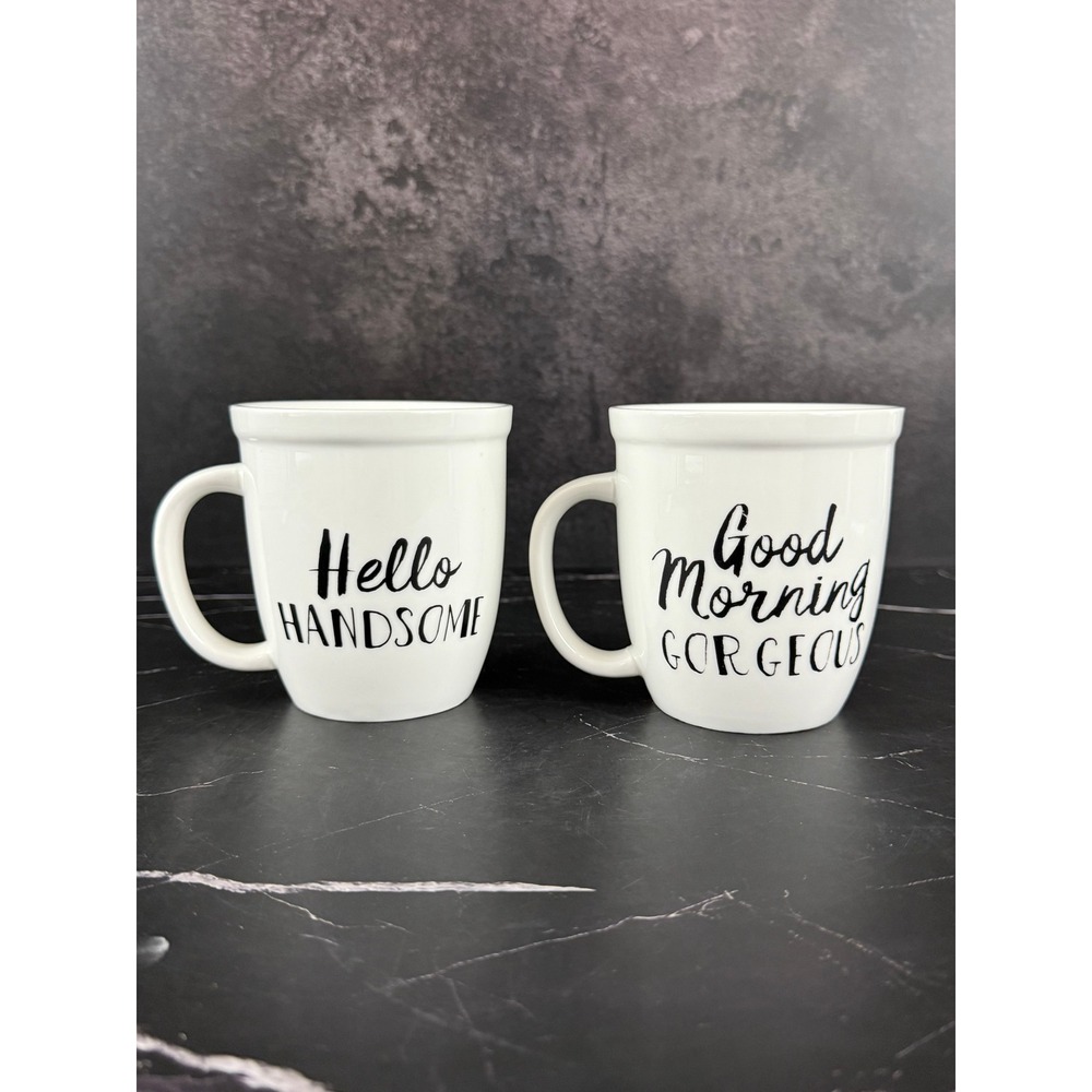 Natural Life PAIR (2) Mugs Hello Handsome/Good Morning Gorgeous, Set of 2 MINT!